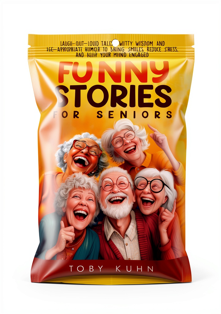 'Funny Stories For Seniors Kindle book cover on a device screen'